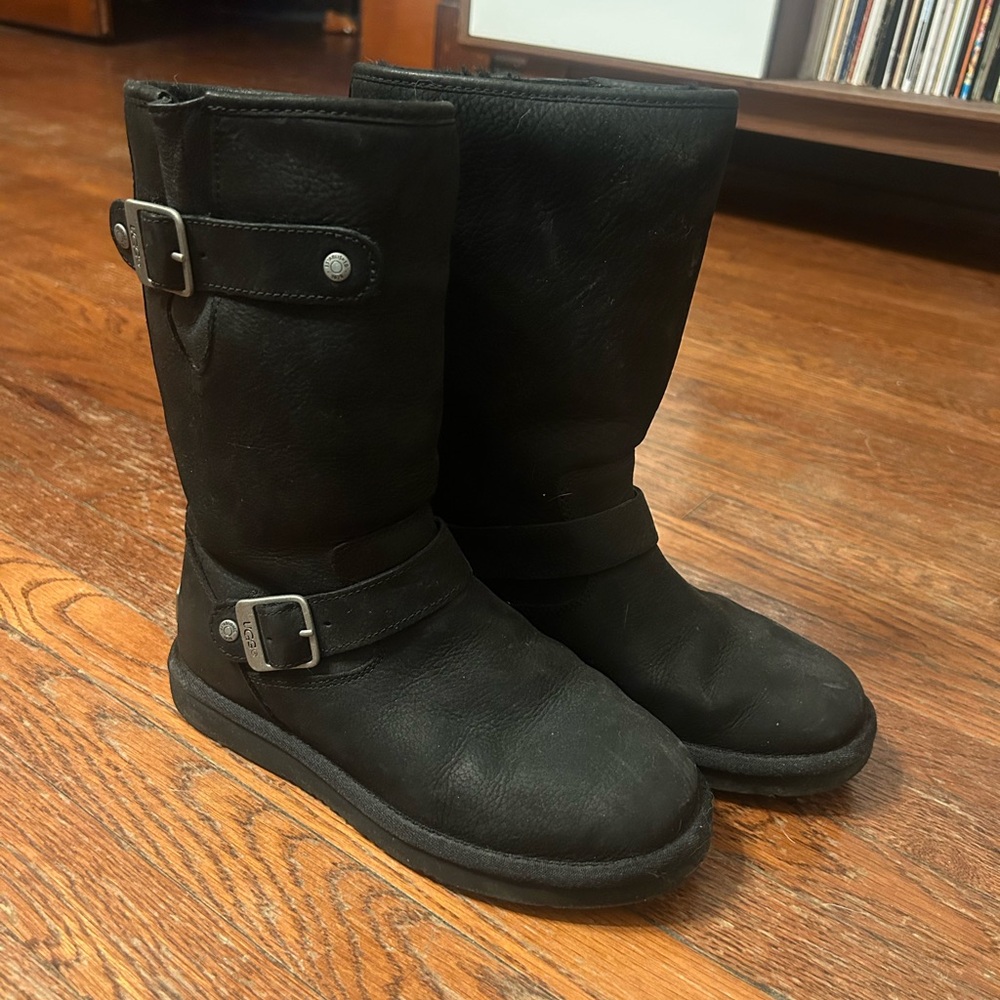 UGG Black Suede Boots with Silver Logo
